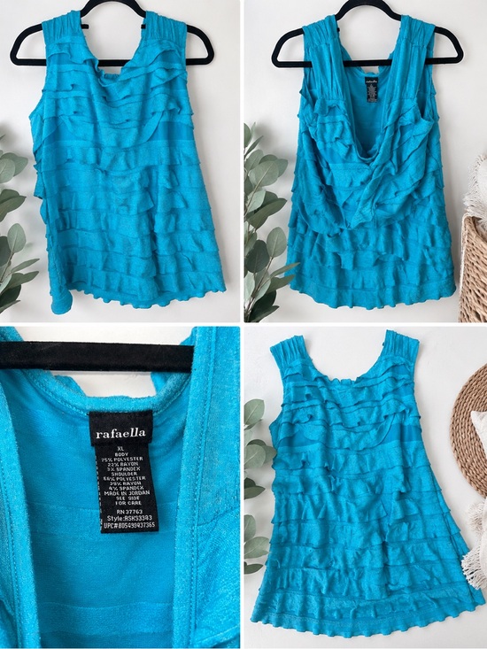 Rafaella Tops - Rafaella Turquoise Layered Ruffle Sleeveless Top
